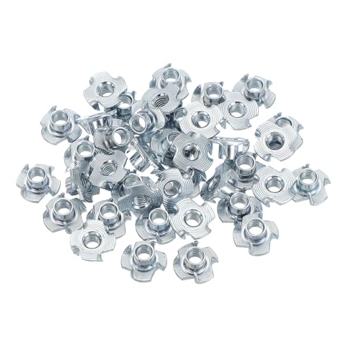 PATIKIL M6 T-Nuts, 40 Pcs Zinc Plated Steel 4-Pronged Tee Blind Nut 6 mm Length Four-jaw t Nuts Threaded Inserts Hardware for Wood Furniture Cabinetry Rock Climbing Holds - size: M6x6 mm