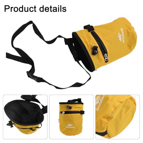 Climbing Chalk Bag with Anti-Leak Drawstring, 420D Oxford Magnesium Powder Bag for Rock Climbing and Weightlifting, Gym Chalk Bucket with Phone Pocket and Adjustable Belt, Blue(Yellow) - size: Yellow