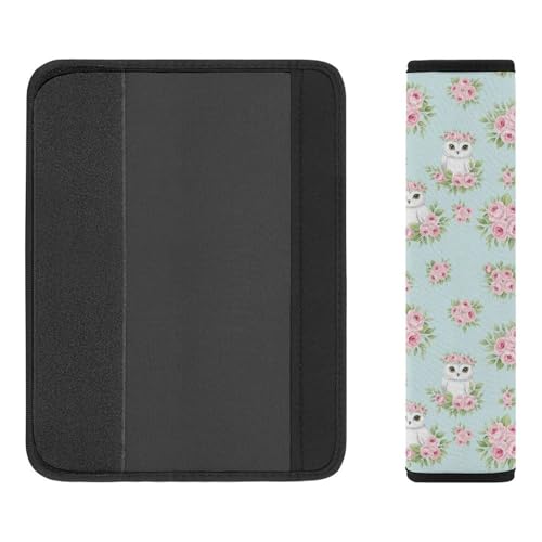 2 Pack Crown Pink Roses Light Blue Owl Floral Seat Belt Cover Universal Fit Seat Belt Cushion for Kids, Stroller Pushchair High Chair, Neck and Shoulder Support - color: Pattern 422