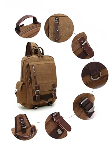 Sechunk Canvas Messenger Bag Sling Bag Crossbody Bag Shoulder Bag Retro Cross Body Handbags - color: Coffee, size: Large