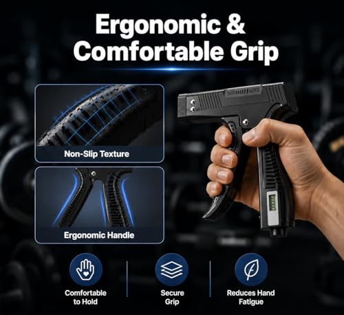 Grip Strength Trainer with Finger Exerciser, Digital Counter Adjustable Hand Grip Strengthener Trigger-Style Grip Strength Trainer, Index-finger Squeeze Trainer for Strength Training, Recovery and Muscle Building