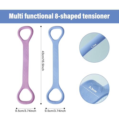 Figure 8 Fitness Resistance Band, Arm Back Shoulder Exercise Elastic Rope Stretch Fitness Band, Foot, Leg, Hand Stretcher, Arm Exerciser for Yoga Pilates Stretching Physical Therapy（Purple and Blue