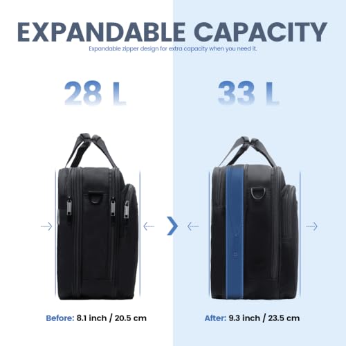 EMPSIGN Laptop Bag Briefcase for Men, 17.3 Inch Computer Case, Black-Blue | Expandable Computer Bag, Water Repellent, Shoulder Messenger Bag, Detachable Strap, Work Business Travel Office - color: Black/Blue