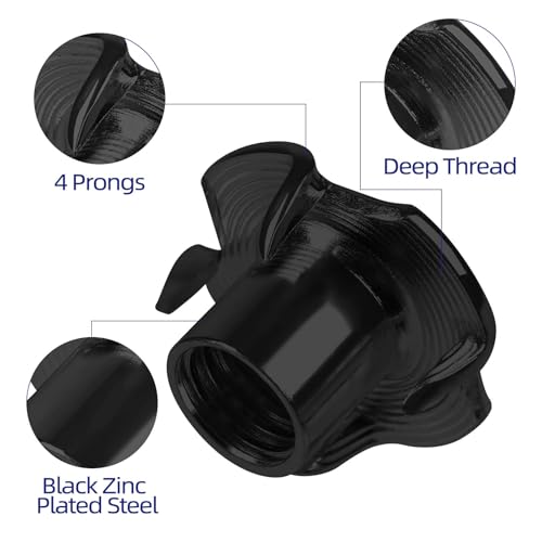 M4 T-Nuts Black Zinc Plated Steel, 4-Pronged Tee Nut for Wood, Rock Climbing Holds, Furniture, 100 PCS - color: Black Carbon Steel, size: M4