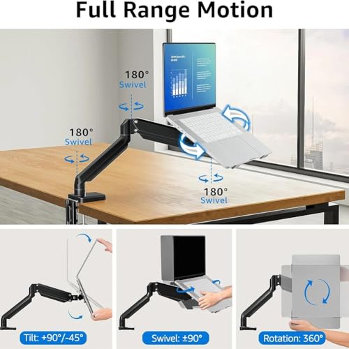 Laptop Arm Mount Adjustable Laptop Desk Mount 2-9kg Gas Spring Arm Up to 17.3 Inch Laptop Holder Tray Desktop Stand Clamp-on(Silvery) - color: Silvery