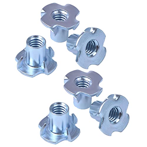 T Nuts 3/8"-16, 25pcs Zinc Plated Steel 4 Pronged Tee Blind Nuts for Wood, Rock Climbing Holds, Cabinetry, Furniture - size: 3/8"-16(25pcs)