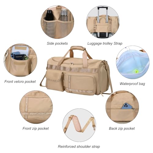 MAXTOP Gym Bag for Women Men Travel Duffle Bag Large Capacity Carry On Weekender Overnight Bag With Shoe Compartment Gym Tote Dry Wet Separation Duffel Bag for Travel - color: Khaki, style: Gym Bag