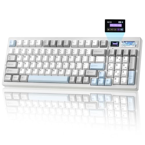 YUNZII IF99 96% Wireless Mechanical Keyboard (White, Cocoa V2) | QMK/VIA Keyboard with LCD Display,Custom Magnetic Badge,8000mAh Battery,Hot Swap Gasket,RGB,for Gaming/Mac/Win - color: White, size: Cocoa Cream V2 Switch