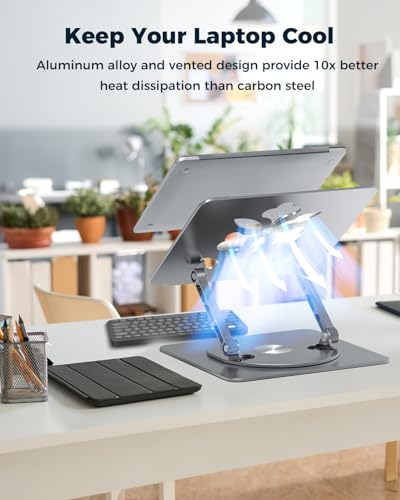 Aoviho 360° Rotating Laptop Stand for Desk | Adjustable, Foldable, Portable Aluminum Ergonomic Riser | Compatible with MacBook, Dell, HP & All Laptops 10-16 inch | Gray - color: Gray