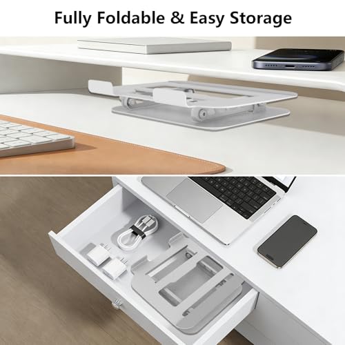 Adjustable Laptop Stand Computer Riser for Desk, Silver | Stable Metal Base, Height & Angle Adjustment, Ergonomic & Foldable, Heat Dissipation Design, Wide Compatibility - color: Silver