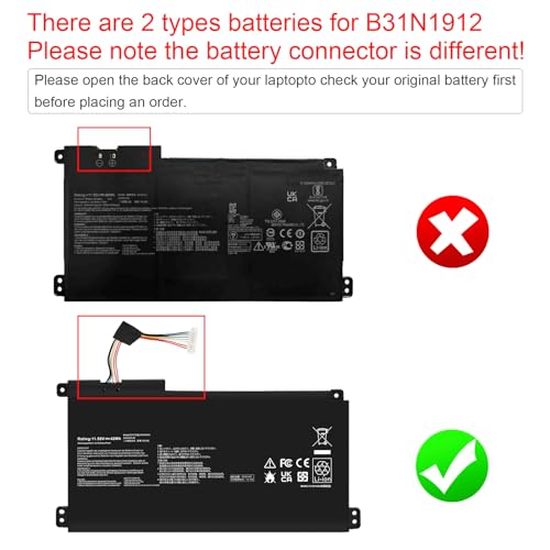B31N1912 C31N1912 Battery for Asus VivoBook 14 E410M E410MA L410M L410MA E410KA E510MA E510KA F414MA L510MA R522MA E410MA-EK007TS EK087T E410MA-EK991TS E410MA-EK026TS 0B200-03680000 3ICP5/57/80 - size: 7.50*3.86*0.23inch