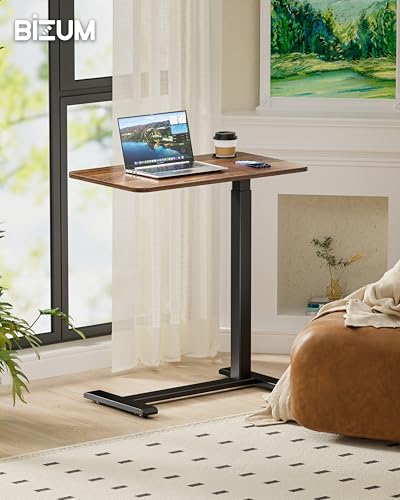 BIZUM Adjustable Bedside Table with Swivel Hidden Wheels Pneumatic Rolling Desk Mobile Standing Desk with Cup Holder for Hospital Home(27.6"x15.8" Walnut) - color: Walnut, size: 27.6"x15.8"