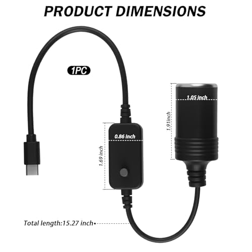 Adjustable USB to 12V Adapter with 5V/9V/12V/15V/20V Output,65W PD3.0 USB to Cigarette Lighter Adapter,Cigarette Lighter to USBs Adapters Car Accessories for LED Strips GPS Devices