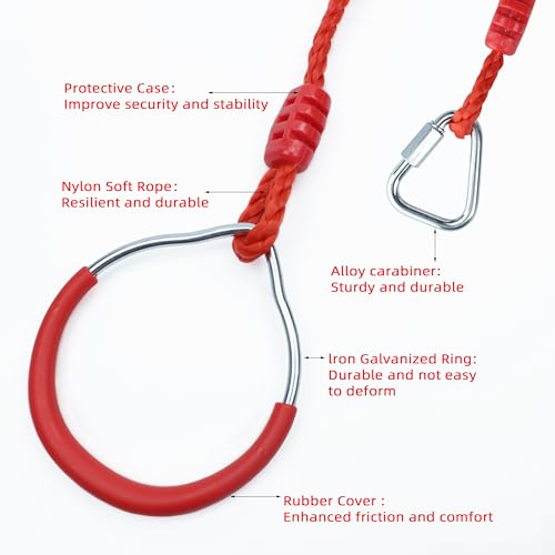 Backyard Ninja Ring Hang Gymnastic Fist Swing Monkey Bar Playground Equipment Climbing Attachment Playground Play Set, 8 Red Obstacle Course Fit Rings Jungle Gym Slackline Warrior Training Equipment - color: Red, size: 8 Pack