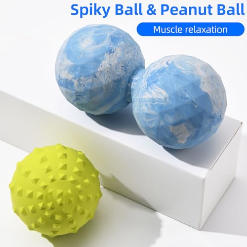 Peanut & Spiky Ball Set Physical Therapy Blue Mix | Dual massage tools; myofascial release, plantar relief; safe around spine - color: Blue Mix White+yellow