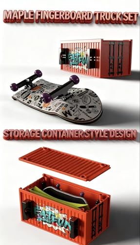 Lently Wood Fingerboards+Truck Set, 100mmL*30mm Mini Fingerboards and Multifunctional deformable Container (Poison) - color: Poison