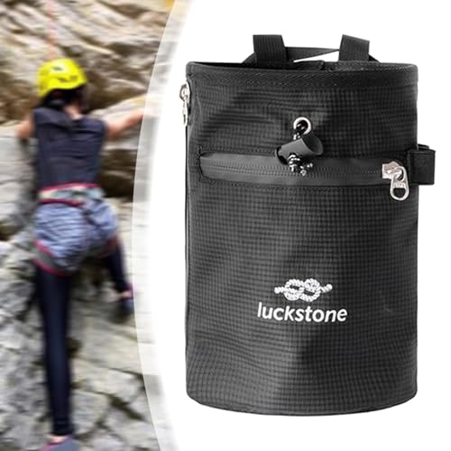 Chalk Bag for Rock Climbing with Adjustable Waist Strap and Storage Compartment, Black