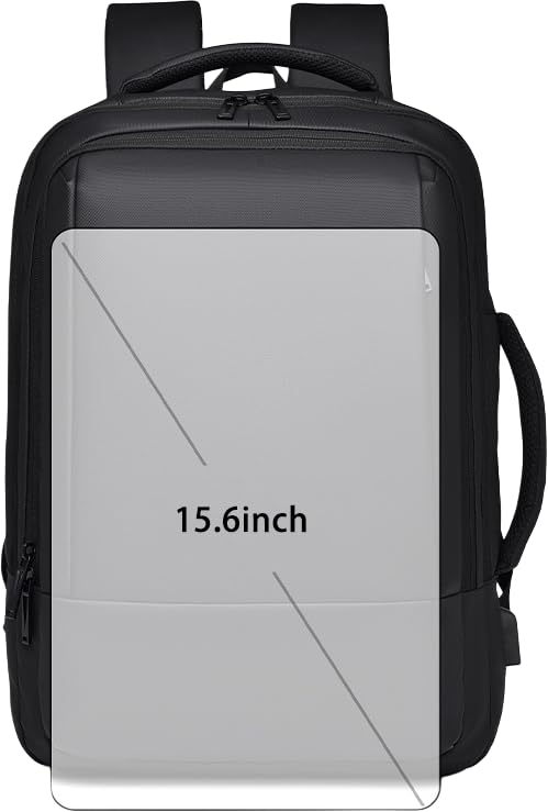 Laptop Backpack, Expandable Business Travel Bag, Water Resistant, USB Charging Port, Fits 15.6 Inch Laptop (Black) - color: Black