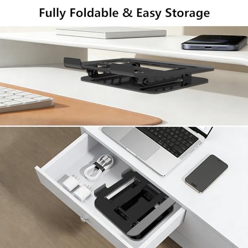 Adjustable Laptop Stand Computer Riser for Desk, Black | Stable Metal Base, Height & Angle Adjustment, Ergonomic & Foldable, Heat Dissipation Design, Wide Compatibility - color: Black