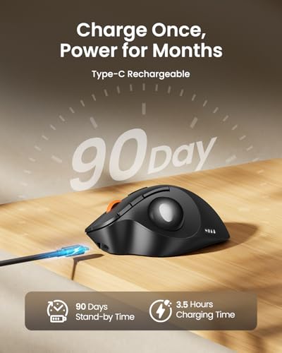ProtoArc EM02 Wireless Trackball Mouse, Ergonomic Thumb Ball Control, Gray | 0/15° Adjustable Angle for Different Wrist Positions, Connect 3 Devices Via Bluetooth/2.4G USB-A, Rechargeable Battery - color: Gray