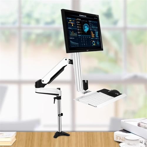 Monitor Arm, Single Monitor Desk Mount, Sit Stand Workstation with keyboard tray and mouse box, Height Adjustable gas spring Single Monitor Mount Arm, Holds up to 13.2lbs ,for Laptop, Computer ect(400 - size: 400mm