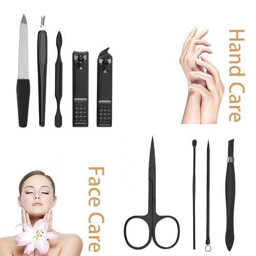 Luxury 9-in-1 Manicure Set – Premium Stainless Steel Grooming Kit with Elegant Leather Case-Black
