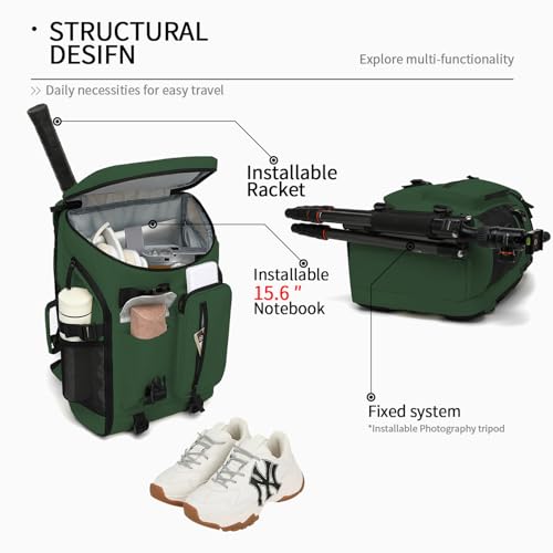 tennis mountain climbing travel backpack, independent shoe compartment for sports and fitness, waterproof 15.6-inch computer bag - color: Forest green