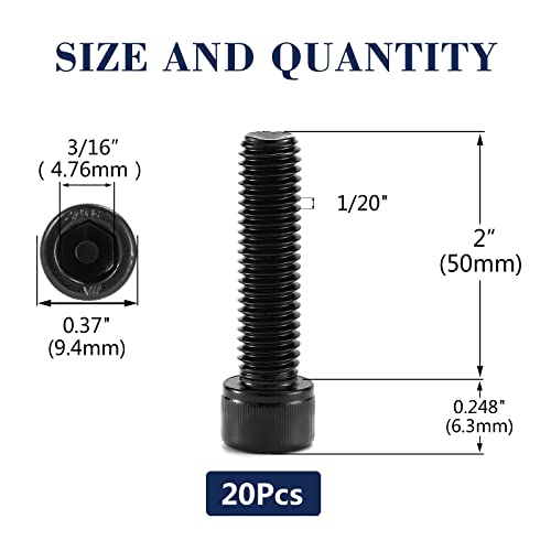 1/4-20 x 2 Socket Head Cap Screws Bolts, 20Pcs 304 Stainless Steel 18-8, Allen Socket Hex Drive, Full Thread, Black Oxide by SG TZH(with Hex Spanner) - size: 1/4-20 x 2"