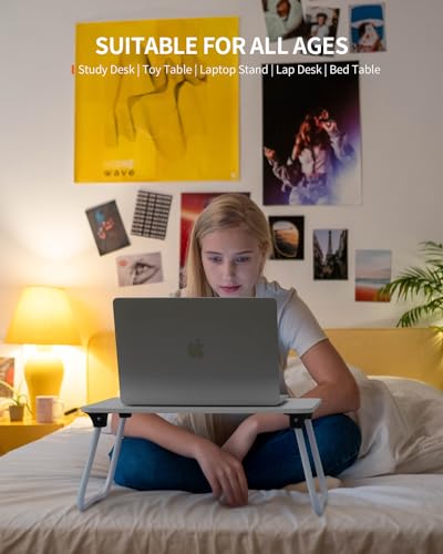 FISYOD Foldable Lap Desk, Laptop Bed Desk, Portable Bed Table, Laptop Stand for Bed & Couch, Lightweight & Mini - White - color: White