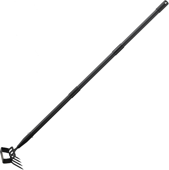 INFLATION Stirrup Hand Hula Hoe Heavy Duty Metal Gardening Weed Puller Tool 4 Tines Prong 2-in-1 Herb Stripper Yard Rake for Women Kids Men Garden Grandpas Weeder 32-62 inch Long Adjustable Handle