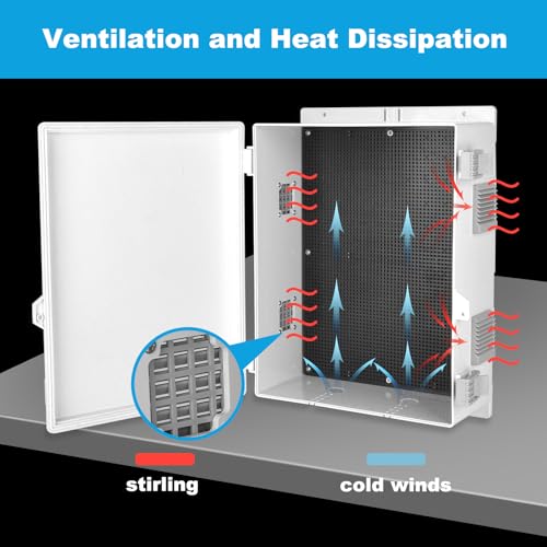 Electrical Junction Box, Outdoor Water Resistant Nema Enclosure, Ventilated ABS Plastic WiFi Project Box with Internal Mounting Panel & Hinged Cover 18.1" Lx 12.7" Wx 4.3" - size: 18.1" Lx 12.7" Wx 4.3"