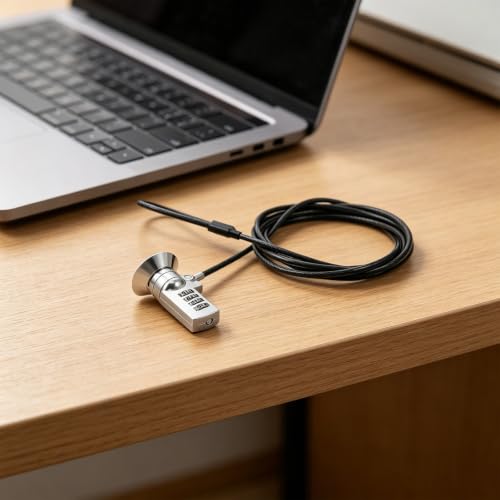 Laptop Combination Cable Lock with 6ft Steel Cable, 4-Digit Resettable Password, Flexible Anti-Theft Security Lock for Laptops and Electronic Devices, Portable for Travel and Desk