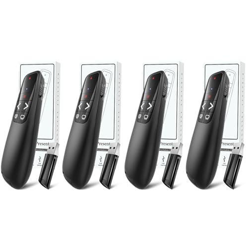 (4 Units) Presentation Clicker for PowerPoint, Wireless Presenter Remote | Ergonomic PowerPoint Remote Clicker with Red Laser Pointer for Computer Laptop/Windows/Mac/PPT/Google Slides Advancer - style: 4 Units