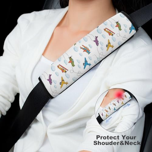 2 Pack Cute Aircraft Airplane Seat Belt Cover Universal Fit Shoulder Protector for Adults and Children, Most Cars, Comfortable Driving - color: Pattern 987