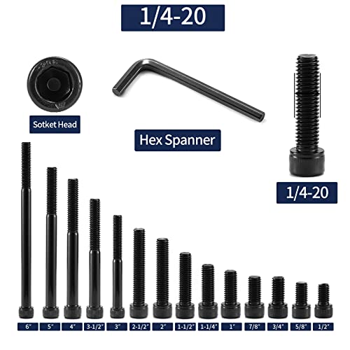 1/4-20 x 1-1/4" Socket Head Cap Screws Bolts, 20Pcs 304 Stainless Steel 18-8, Allen Socket Hex Drive, Full Thread, Black Oxide by SG TZH(with Hex Spanner) - size: 1/4-20 x 1-1/4"