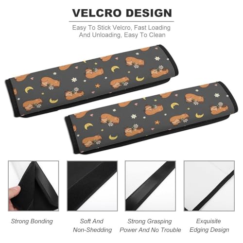 2PCS Capybara Moon Floral Black Car Seat Belt Pad Universal Soft and Comfortable Harness Pads Strap for Kids, Car Seats Pushchair Strollers High Chair Pushchair - color: Pattern 25