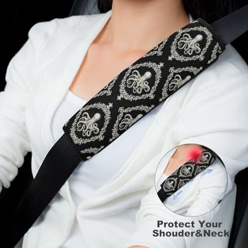 Breathable Seat Belt Shoulder Pad for Adults and Children, Stroller Pushchair High Chair, 2 Pack Gothic Octopus Ocean Black Neck Strap Covers Easy Install (No Tool) - color: Pattern 40