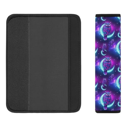 Universal Fit Seat Belt Cover for Adult Use, Stroller Pushchair High Chair, 2PCS Purple Owl On Crescent Moon Harness Pads Strap Shock Absorption - color: Pattern 32