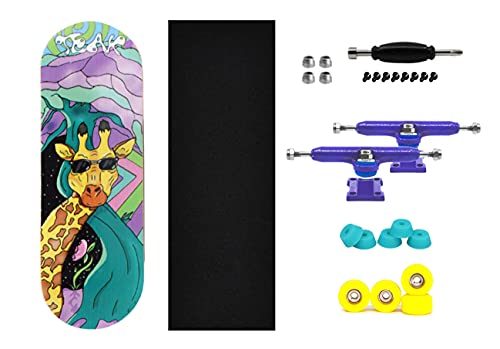 Teak Tuning 32mm Pro Fingerboard Heat Transfer Graphic Complete - Fully Assembled with Pro Level Parts - Pro Shaped Wood Deck (34x97mm), UltraSpin Wheels, Prodigy Trucks - Graffiti Giraffe - color: Graffiti Giraffe