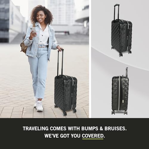 Kenneth Cole REACTION Diamond Tower Collection Lightweight Hardside Expandable 8-Wheel Spinner Travel Luggage, Black, 3-Piece Set (20", 24", & 28") - color: Black, size: 3-Piece Set (20", 24", & 28")