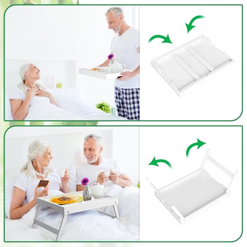 Artmeer Bamboo Bed Trays, Folding Legs, Phone/Tablet Slots, 2-Pack, White - color: White, size: Medium (Pack of 2)