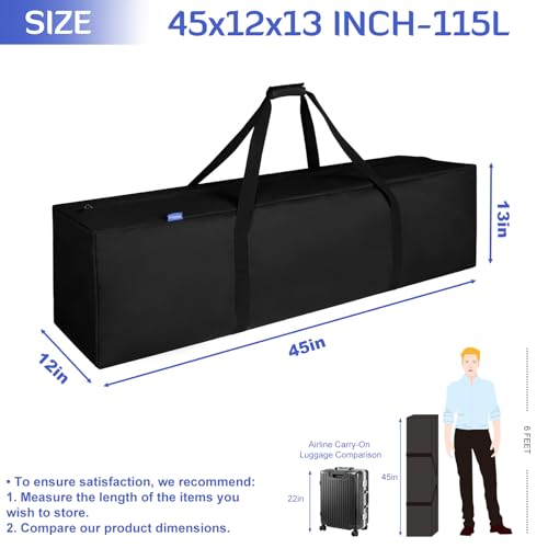 INFANZIA 45in Large Travel Duffel Bag, 600D Water Resistant Foldable, 115L | Sport Luggage Bag with Upgrade Zipper, Foldable Equipment Storage Bag, for Moving Camping Tent Tripod Fishing - size: 45x12x13 inch