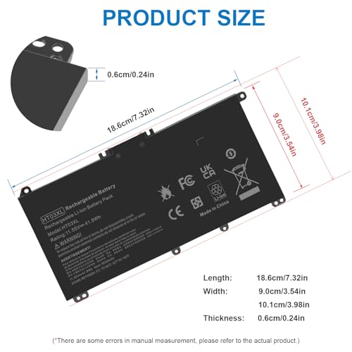 HT03XL L11119-855 Battery for HP Pavilion 14-CE 14-CF 14-DF 14-DQ 14-DK 14M-DH 15-CS 15-DA 15-DB 15-DW 15-DY 17-by 17-CA,15-DA0014DX 15-CS0053CL HSTNN-UB7J HSTNN-DB8R HT03041XL L11421-542 L11421-2C2 - size: 7.32*3.54*0.24inch