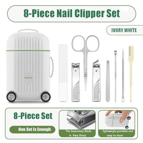 Manicure Set 8 in 1 Stainless Steel, Nail Clippers Scissors Pedicure Tools Kit - Portable Travel Grooming Kit for Men and Women with Mini Travel Box Packaging (Green) - color: Green