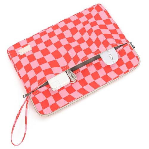 Pink Checkered Laptop Sleeve Case with Handle and Pockets for MacBook Pro 16 and 15 Inch,15.6 Inch Laptop - color: Pink Checkered, size: 15 inch-15.6 inch