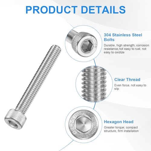 M METERXITY 20-Pack M5 x 50mm Socket Head Cap Screws, 304 Stainless Steel Hex Machine Bolts, Allen Socket Drive Screw with Hex Wrench for Repair/DIY, Fully Threaded Fasteners Kit [Silver] - size: M5 x 50mm