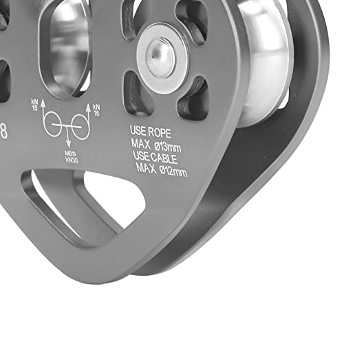 Tandem Speed Double Pulley, 25KN Pulley Climbing Pulley Pulley Aluminum Fixed Rope Pulley Zipline Trolley for Climbing Lifting Hauling Rigging (Gray)