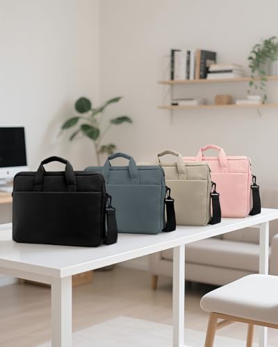 Laptop Messenger Bag with Zippers, Padded Protection, Adjustable Shoulder Strap - color: Black