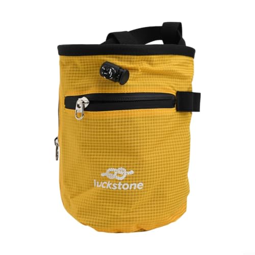 Climbing Chalk Bag with Anti-Leak Drawstring, 420D Oxford Magnesium Powder Bag for Rock Climbing and Weightlifting, Gym Chalk Bucket with Phone Pocket and Adjustable Belt, Blue(Yellow) - size: Yellow