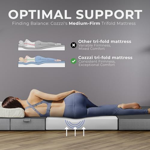Cozzzi Folding Mattress Full Size for Floor and Traveling with Removable Cover - Lightweight and Portable Folding Mattress for Adults & Kids - Compact and Easy to Storage (75in x 54in x 4in) - size: Full (75in x 54in x 4in), style: Gray